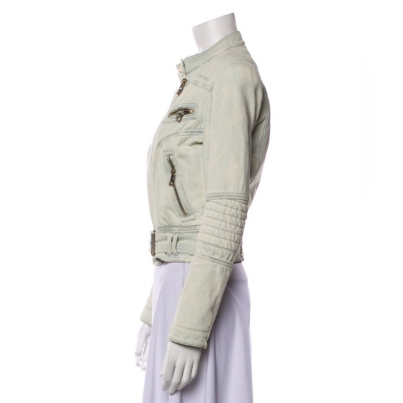 BALMAIN denim biker jacket sz 38 - Picture 3 of 7